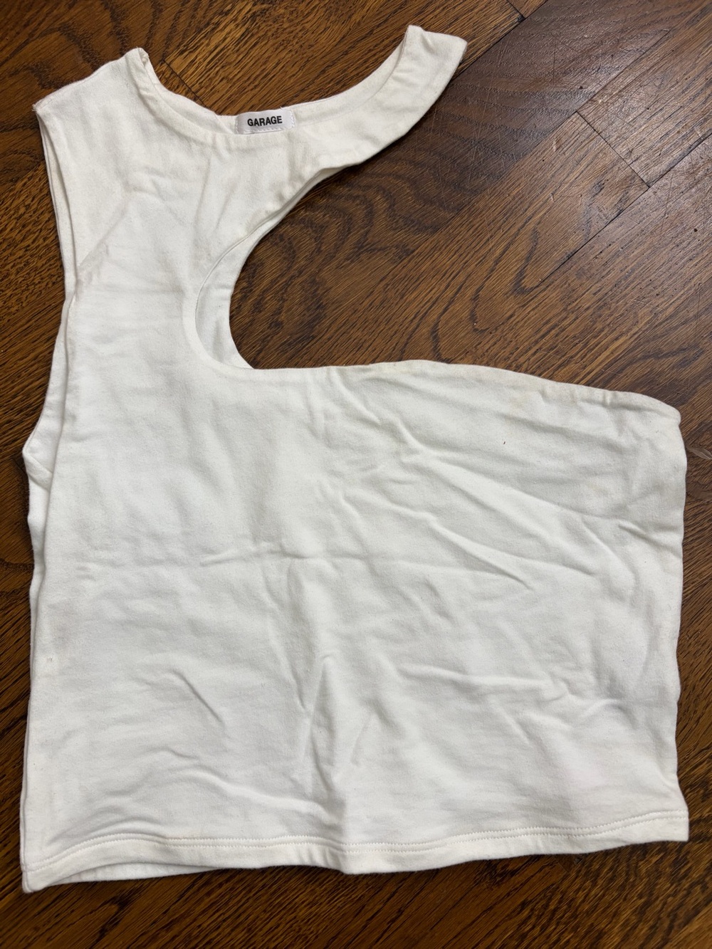 Garage White One-Shoulder Cutout Crop Top